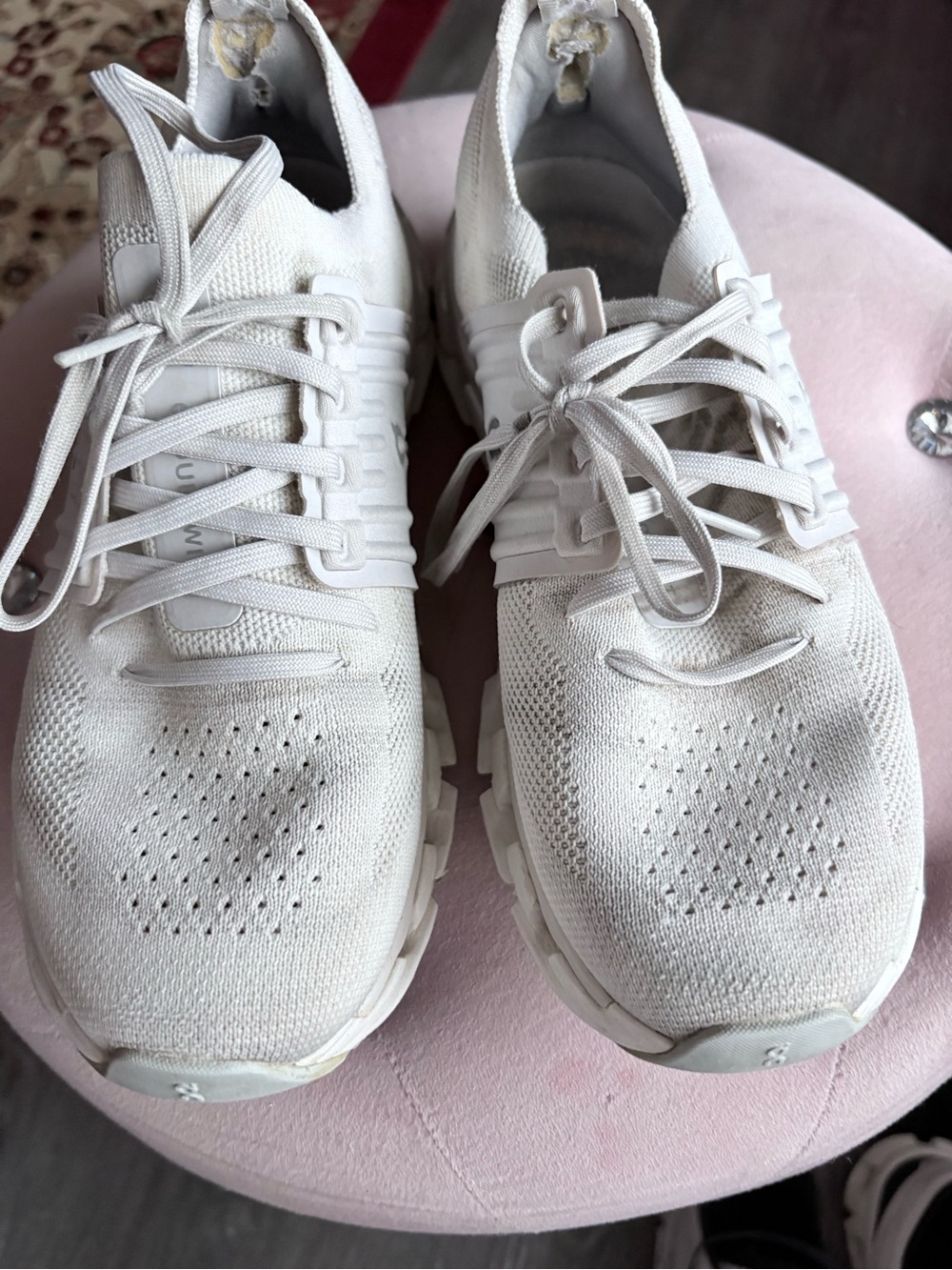 On Running White Knit Lace-Up Sneakers
